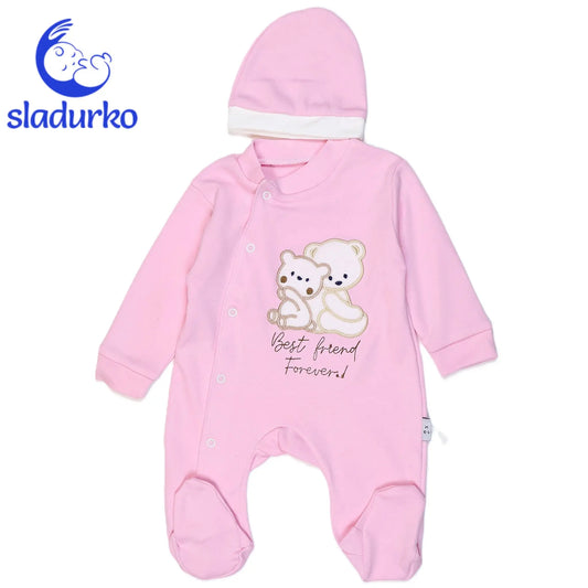 Бебешки гащеризон с предно закопчаване и шапка