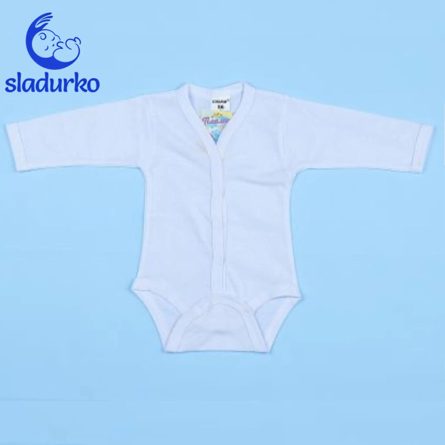 Бяло боди с дълъг ръкав и закопчаване отпред