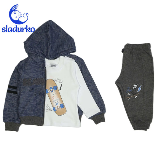 Комплект за момче от 3 части L.A Skate тъмно син/сив