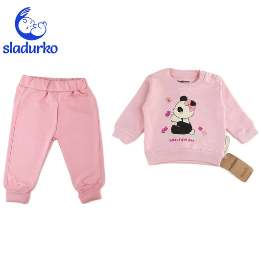 Комплект блузка и панталонки за момиче светло розов