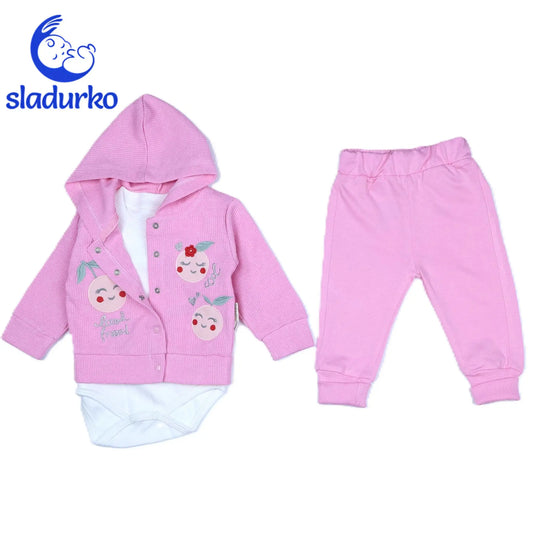 Детски комплект "Сладки черешки" - суичер с качулка, боди и панталонки