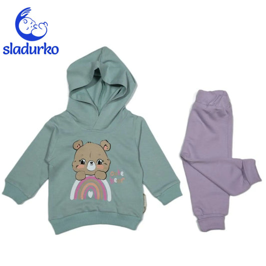 Комплект от две части за момиче с мече - худи и панталонки