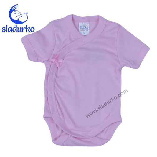 Боди със странично закопчаване с къс ръкав цвят розов