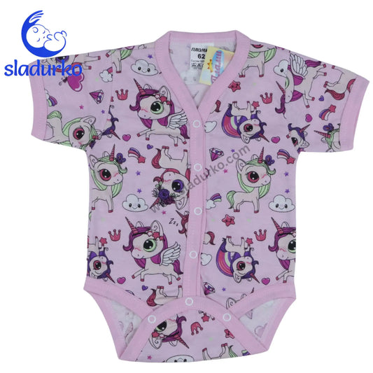 Бебешко боди с къс ръкав “Малки еднорози” – розово