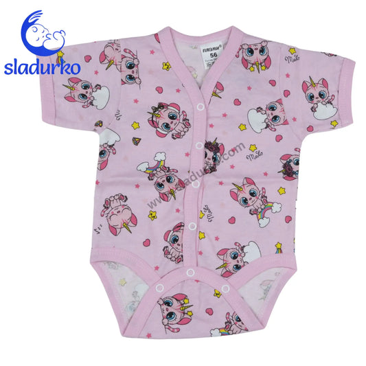 Бебешко боди с къс ръкав „Мънички еднорози“ – розово