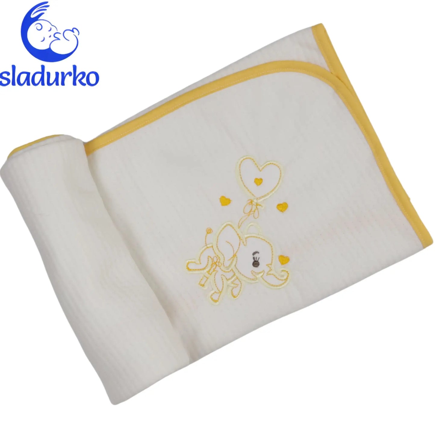 Бяла пелена с жълт кант 75/75-капитон