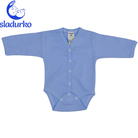 Синьо боди с дълъг ръкав и закопчаване отпред