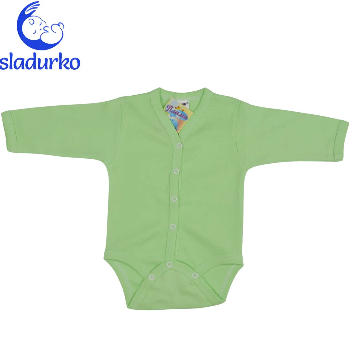 Зелено боди с дълъг ръкав и закопчаване отпред