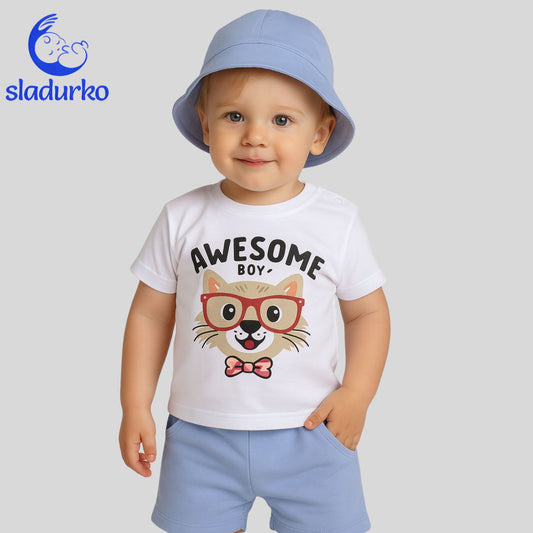 Детски летен комплект  - тениска, къси панталонки и шапка