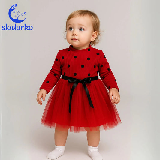 Официална бебешка рокличка червена с тюл