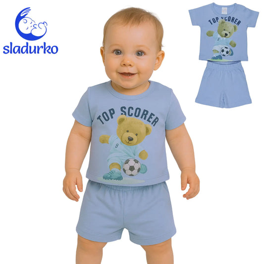 Детски летен комплект  - тениска и къси панталонки цвят син