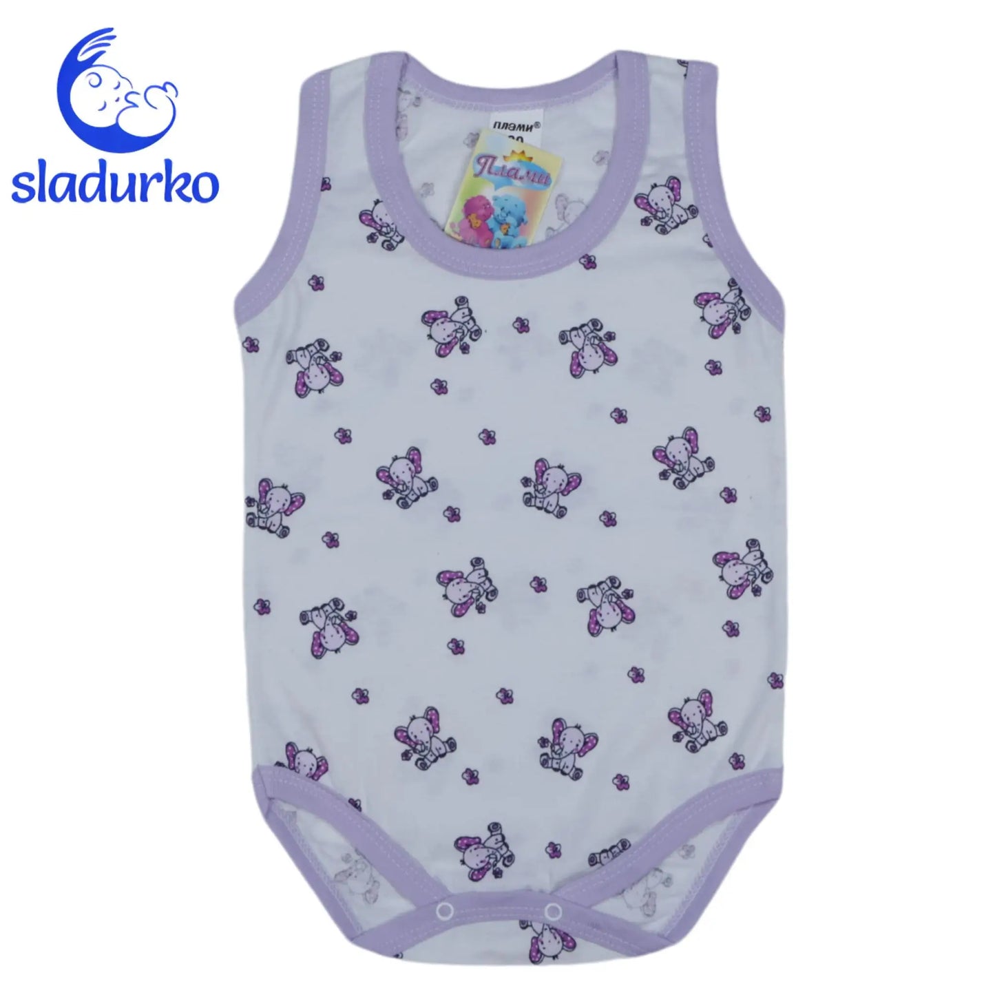 Бебешко боди потник бял слончета