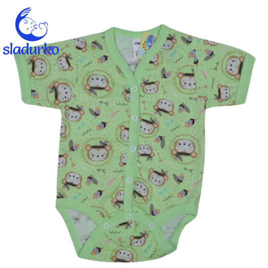 Бебешко боди с къс ръкав и предно закопчаване  - Светлозелено