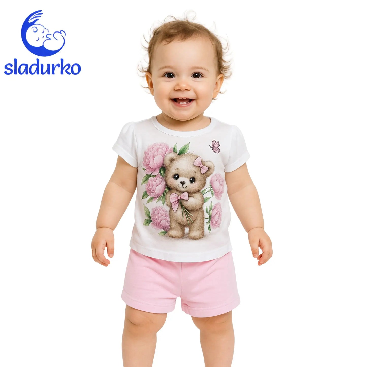 Детски летен комплект "Нежно мече" - тениска и къси панталонки