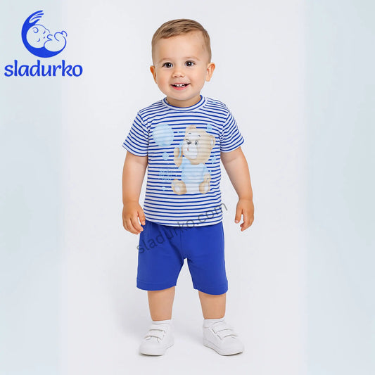 Детски летен комплект "Мече с балончета" - 100% памук