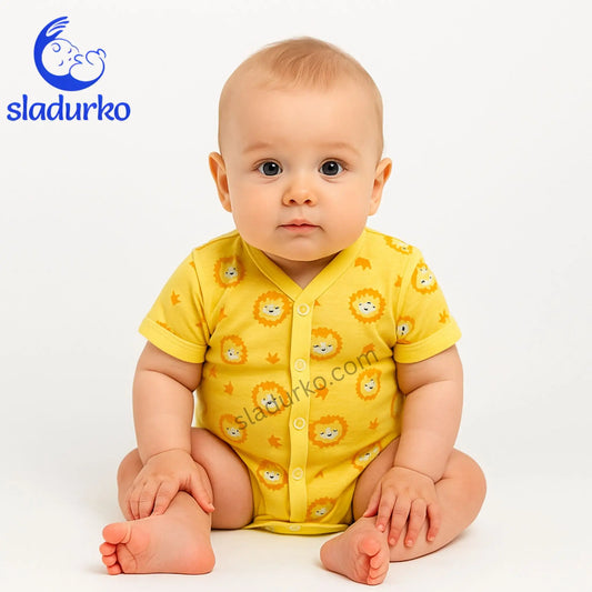 Бебешко боди с къс ръкав и предно закопчаване  - жълто
