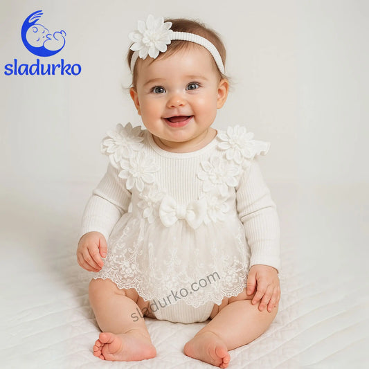 Комплект бяла рокля с панделка за глава