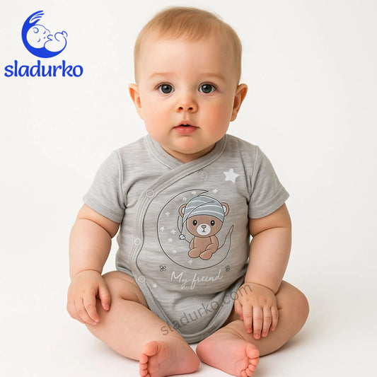 Сиво боди с къс ръкав със странично закопчаване