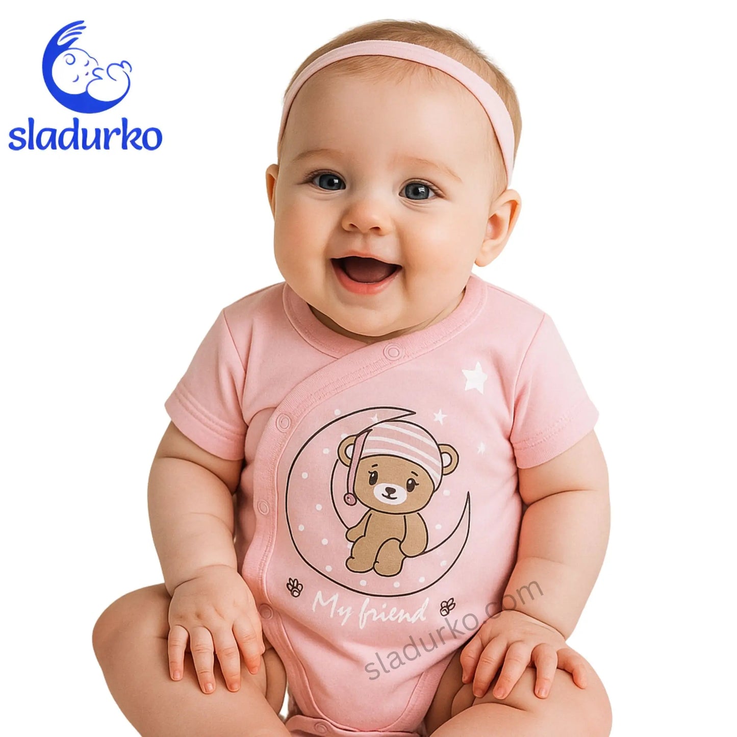 Боди с къс ръкав със странично закопчаване цвят розов