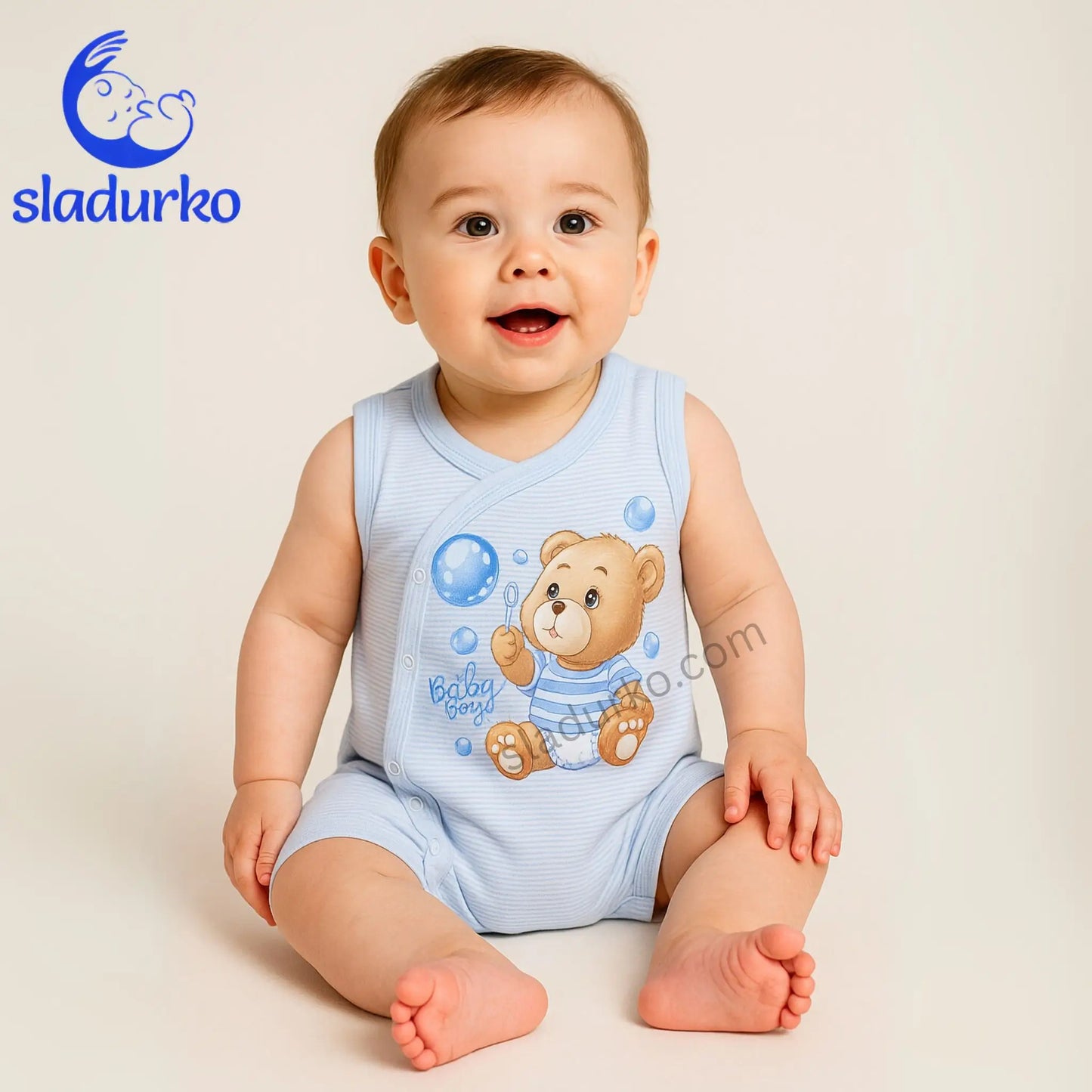 Сладък Бебешки Гащеризон без ръкави с Мече – Комфорт и Усмивки за Вашия Малчуган!