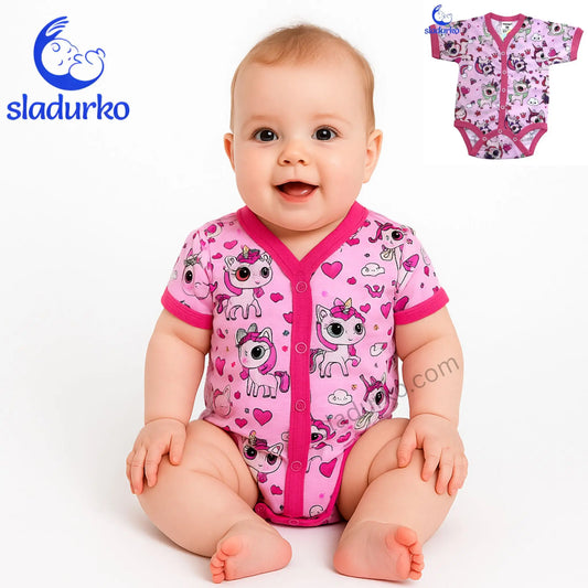 Боди с къс ръкав с предно закопчаване за момиче