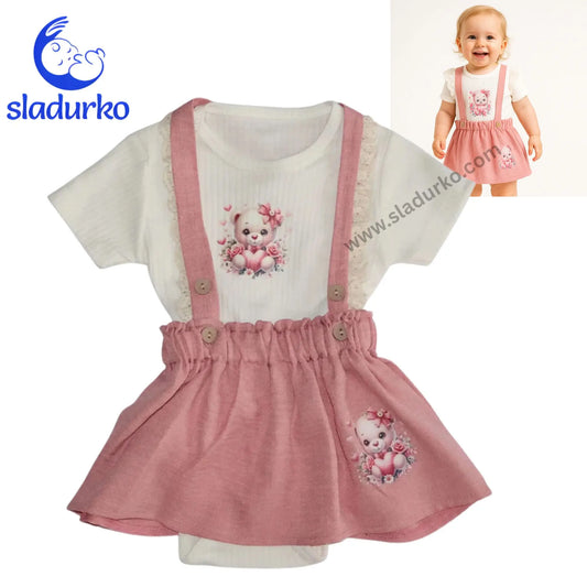 Детски комплект боди със сукман "Мече с цветя"