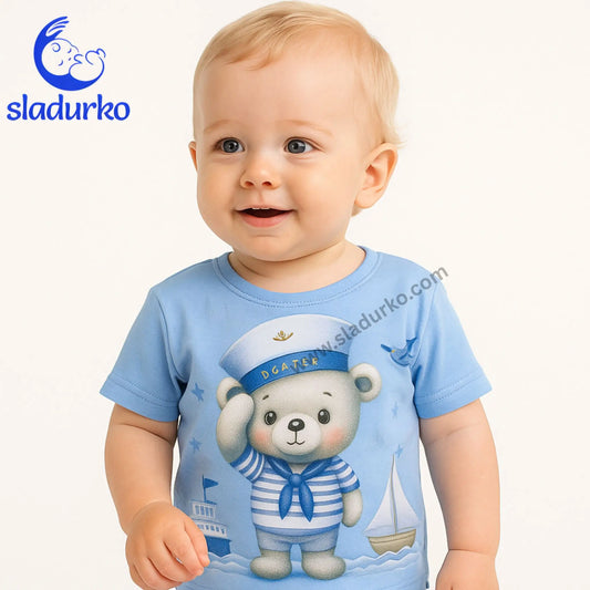 Детска тениска "Моряче Мечо" - 100% памук Светлосиня