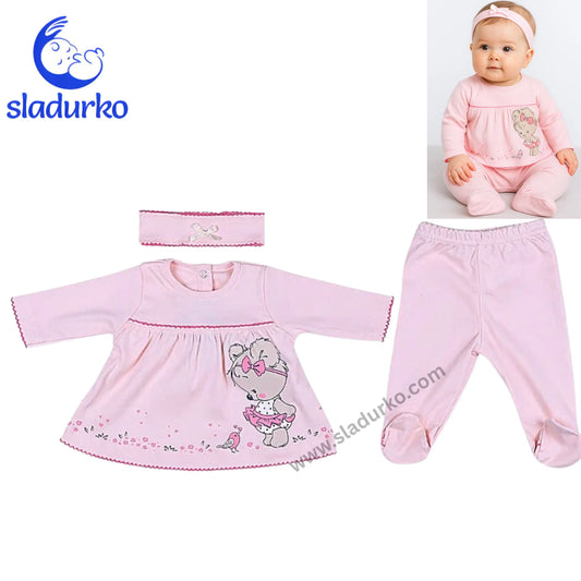 Рокля с лента за глава и ританки в розов цвят