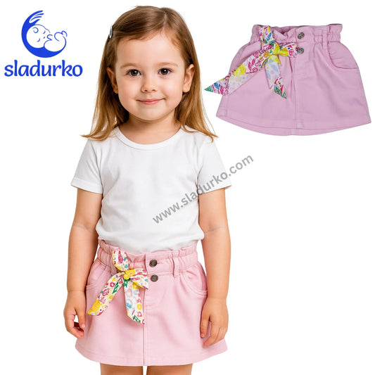 Сладка Розова Дънкова Поличка с Панделка – Закачлив Стил за Вашата Малка Дама!