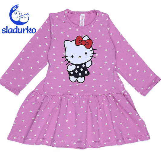 Розова рокля с точки и коте