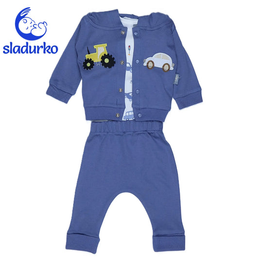 Комплект за момче 3 части -Блузка , панталонки, суитчер с тик так копчета