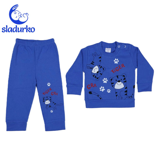 Синя блузка и панталонки с принт тигър за момче