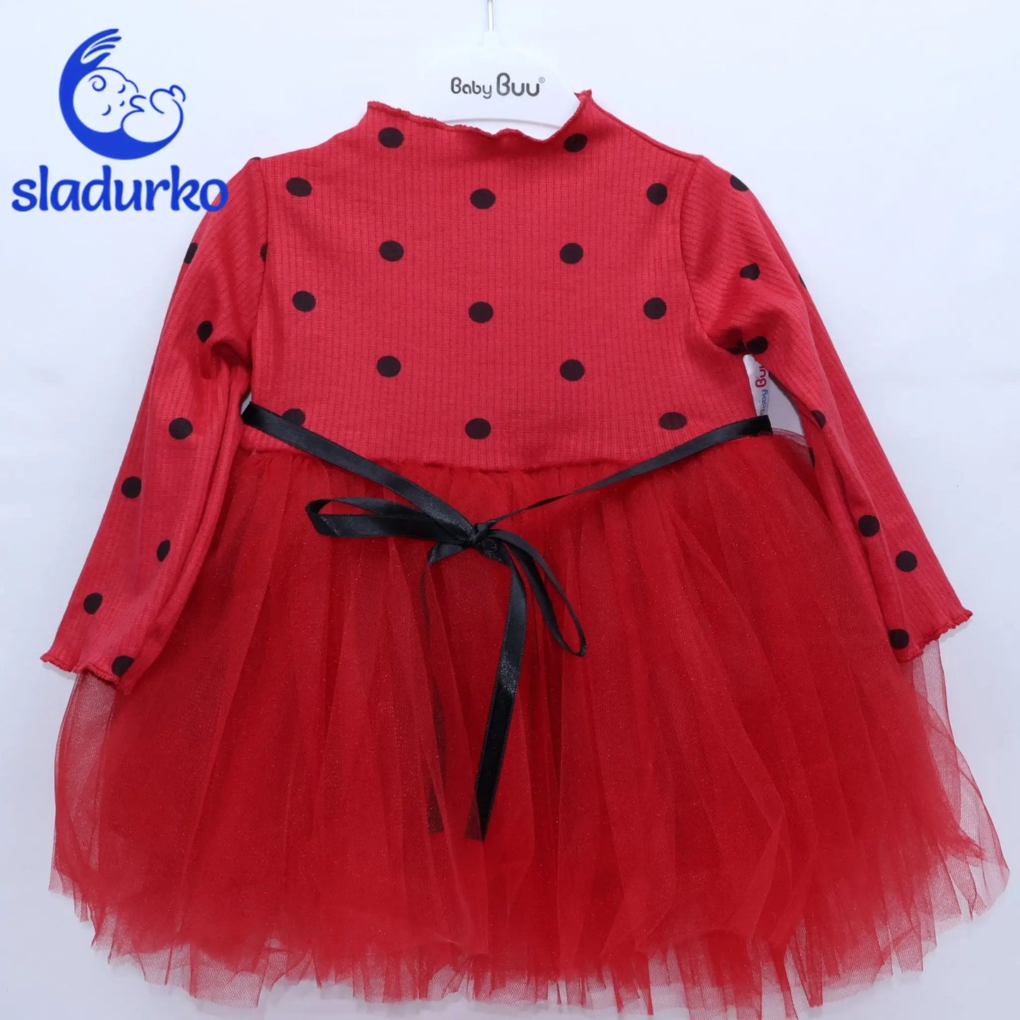 Официална бебешка рокличка червена с тюл