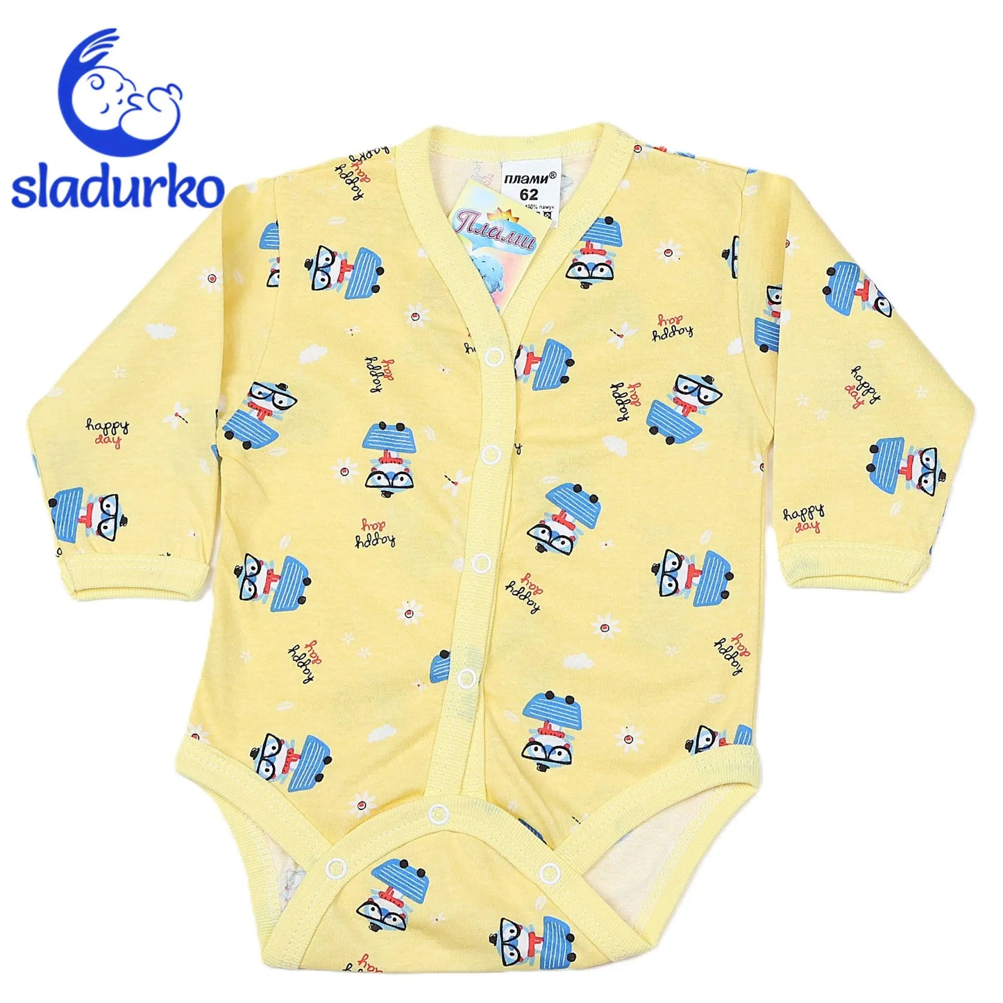 Боди с предно закопчаване с дълъг ръкав