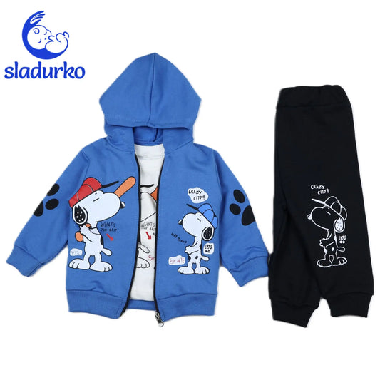 Комплект за момче- панталонки , блузка и суичер с куче