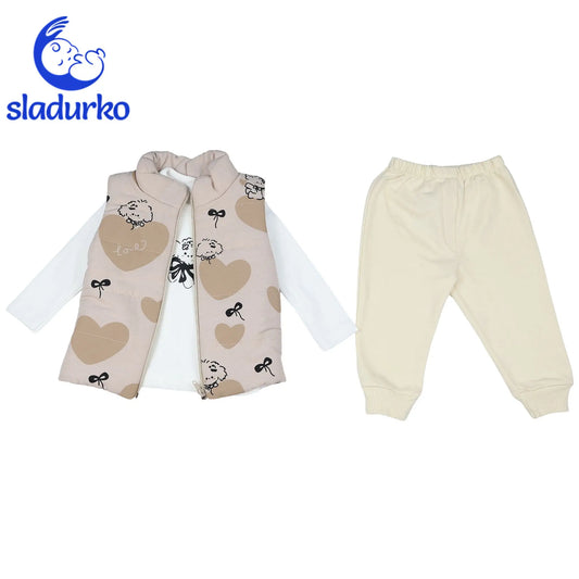 Комплект за момиче с елече - Бежов