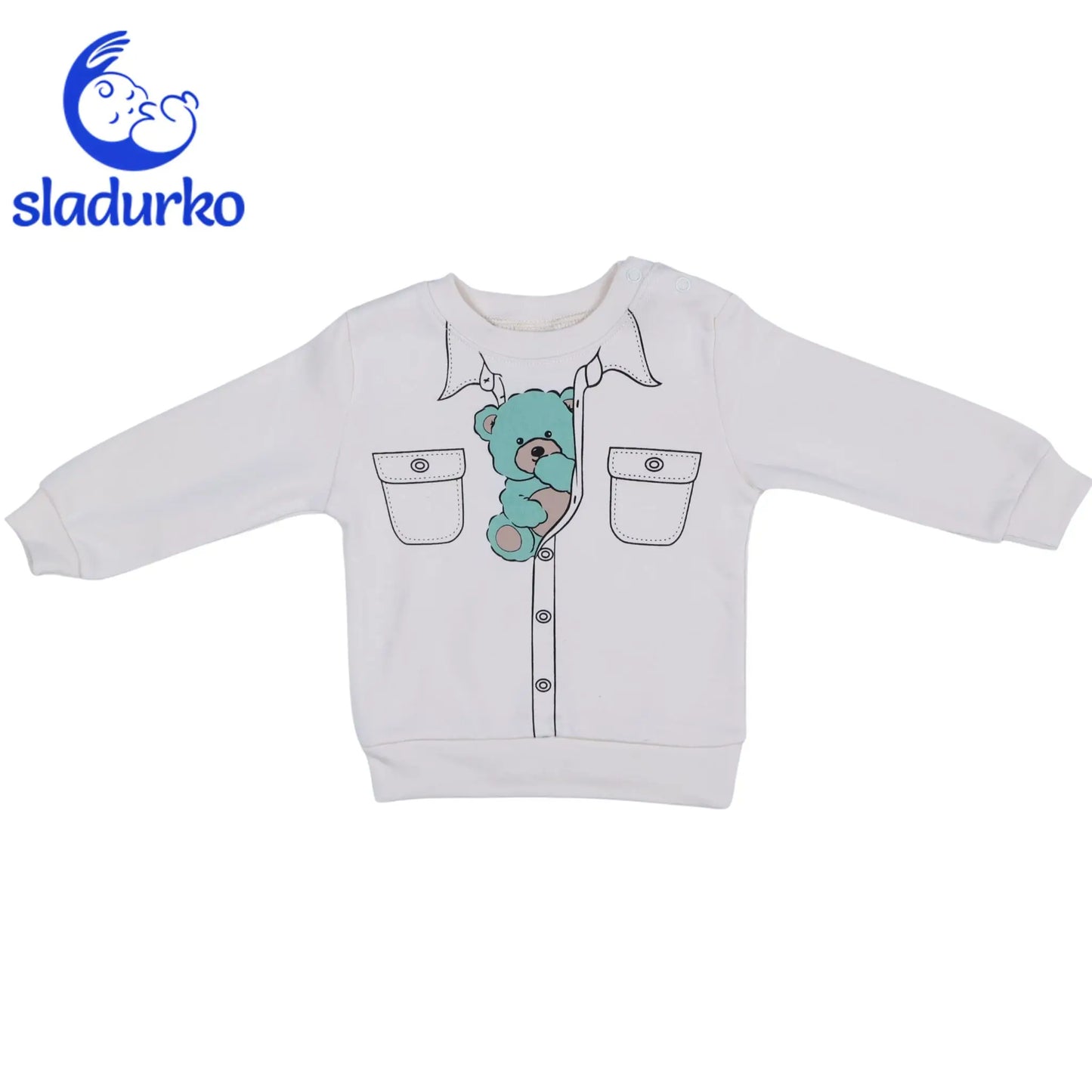 Блузка със закопчаване на рамотo и панталонки