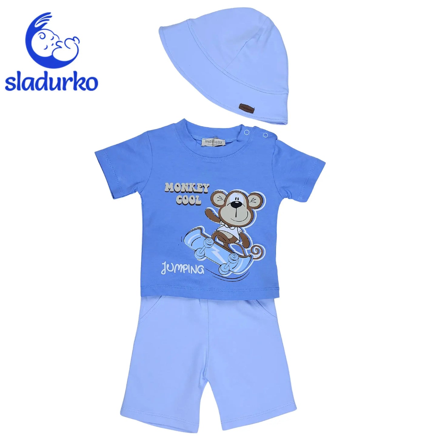 Летен комплект за момче "Cool Monkey" - тениска, къси панталонки и шапка