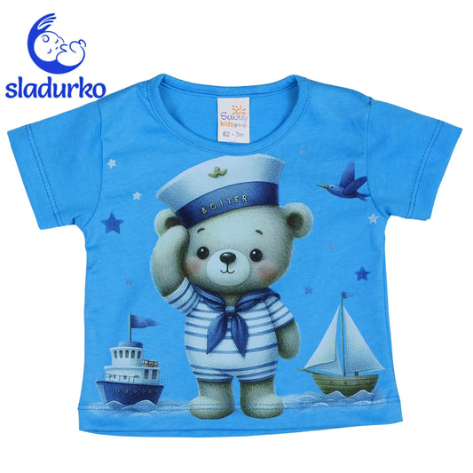 Детска тениска "Моряче Мечо" - 100% памук цвят Синьозелен