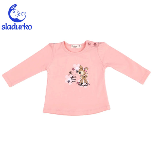 Блузка с дълъг ръкав цвят праскова с принт сладка сърничка