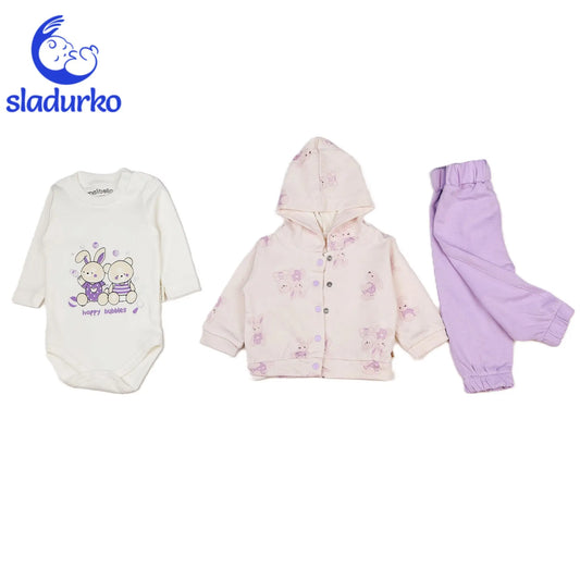 Суитчер с качулка, боди, панталонки за момиче