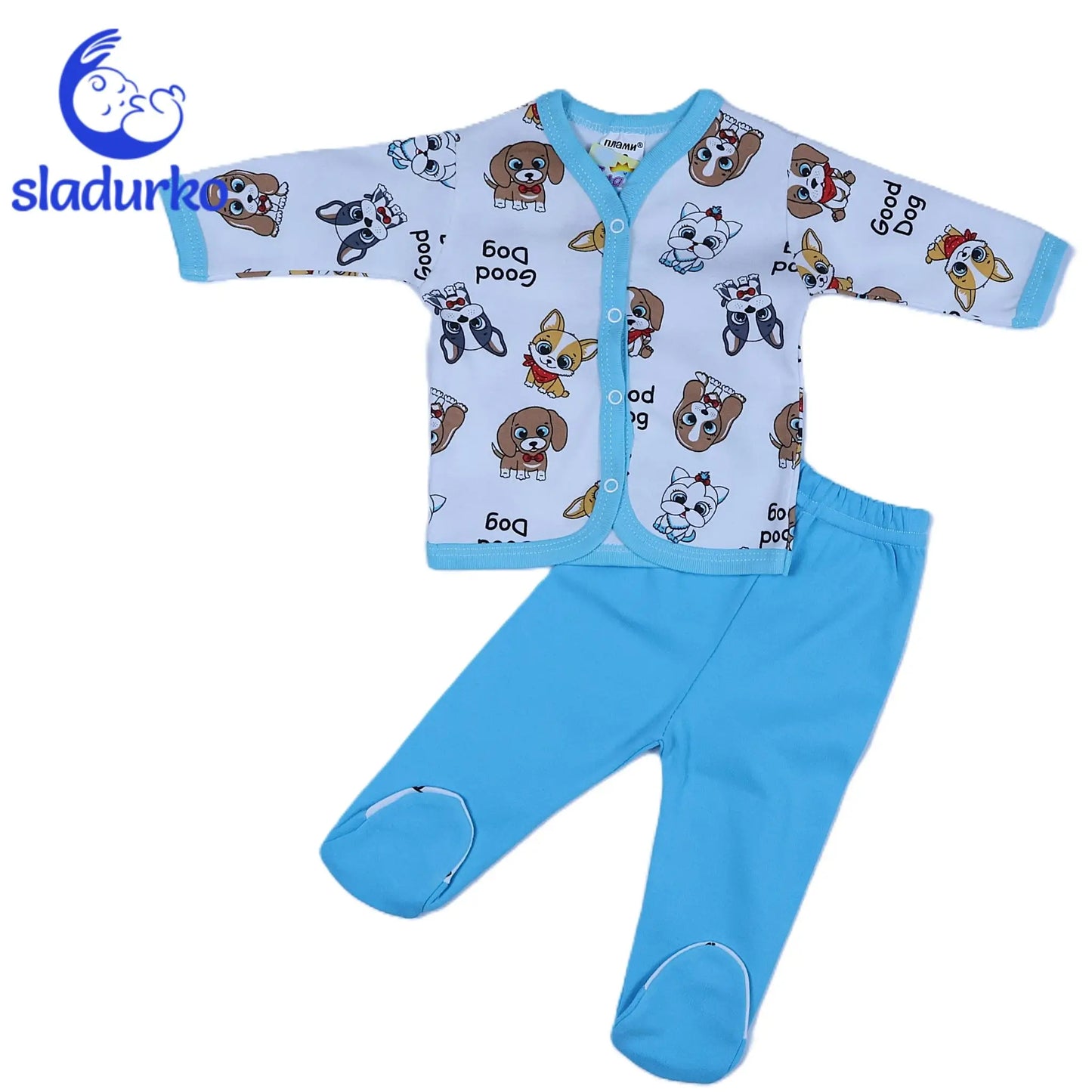 Бебешки комплект- горно със предно закопчаване и ританки с крачета