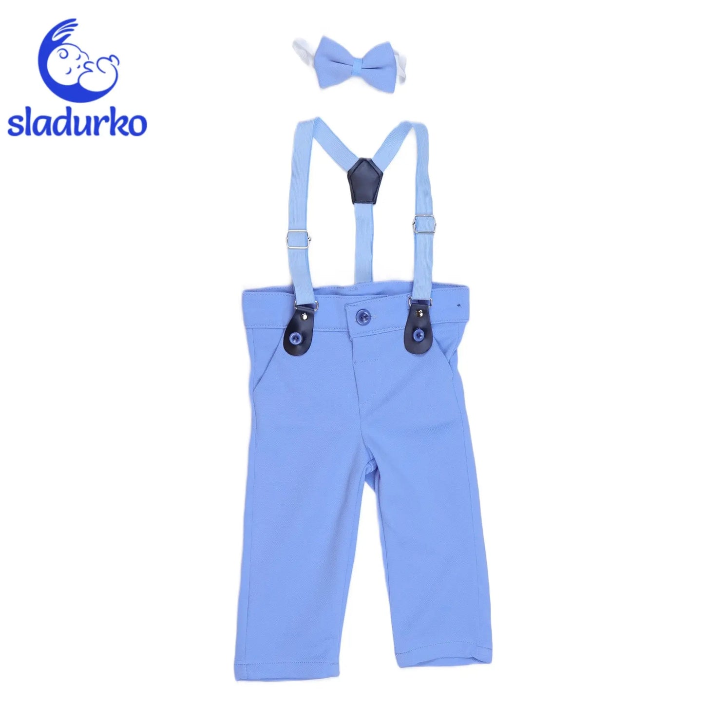 Официален детски комплект  - риза-боди, панталонки с тиранти и папионка