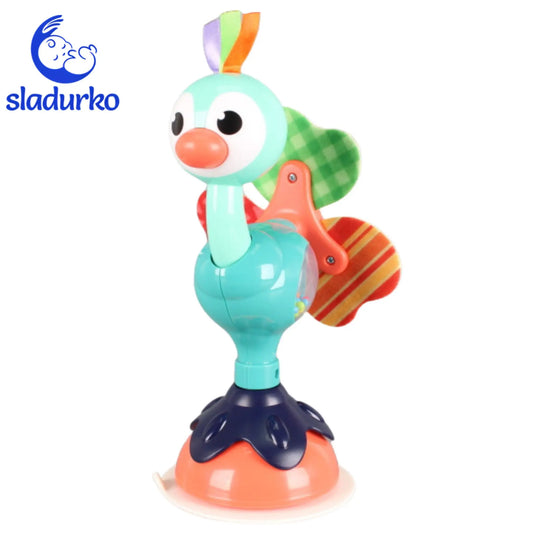 Бебешка играчка "Паунче с вакуумна лепка" - забавление по време на хранене