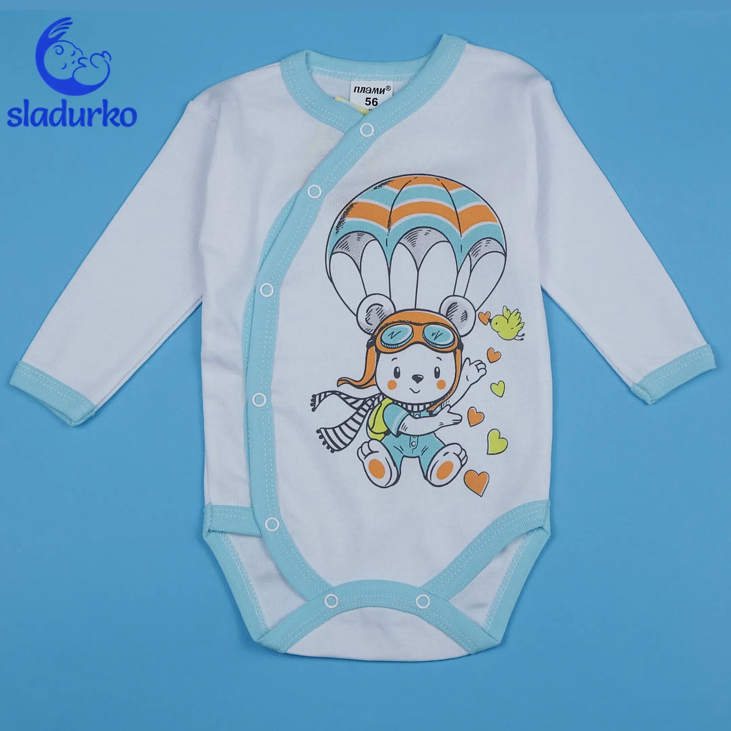 Бебешко боди с дълъг ръкав и странично закопчаване