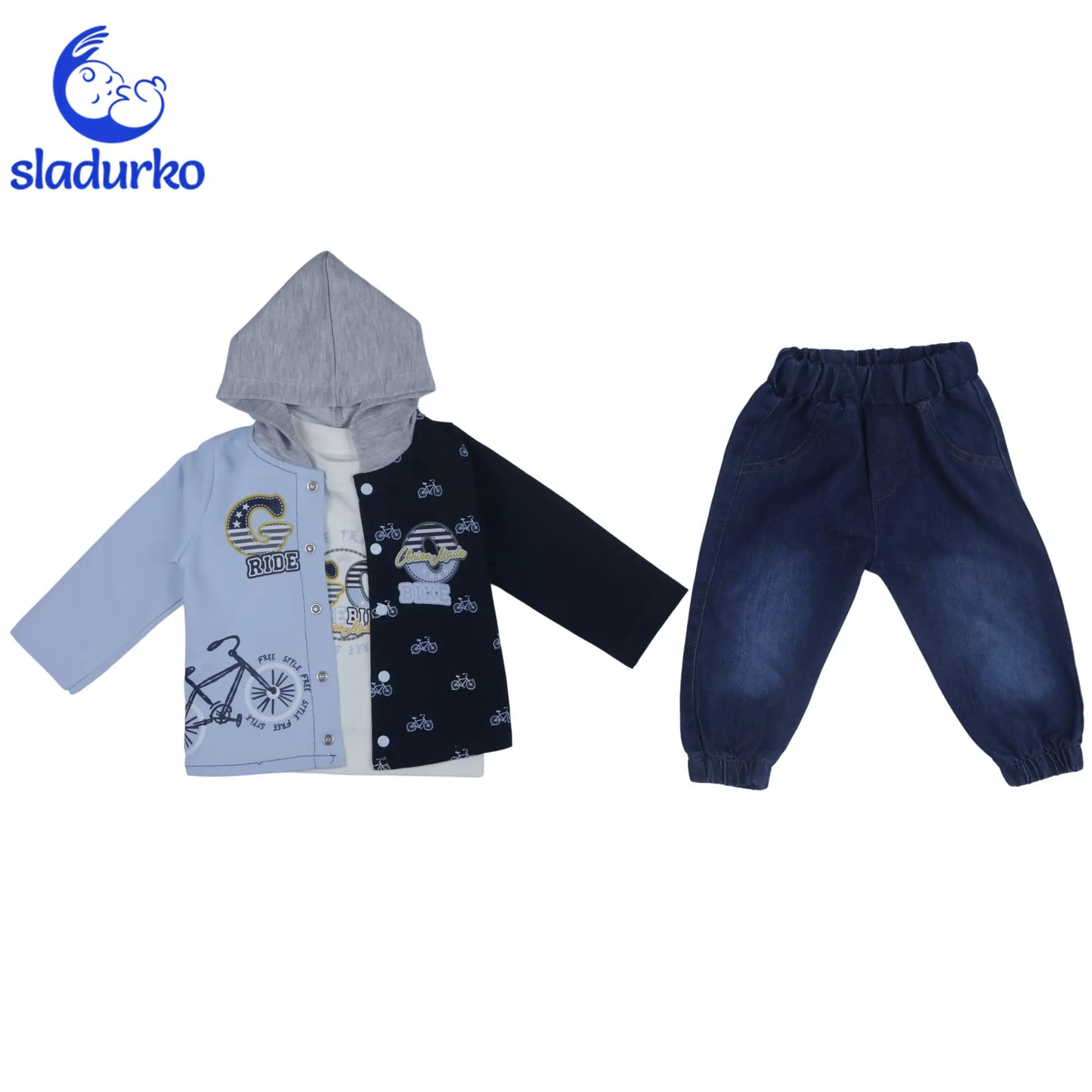 Комплект от три части за момче с дънкови панталонки