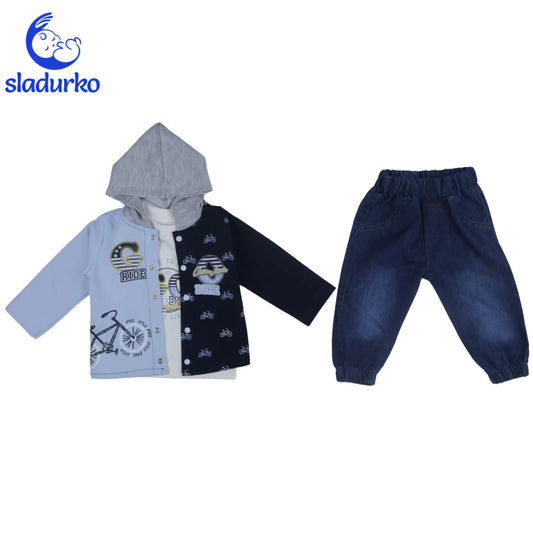 Комплект от три части за момче с дънкови панталонки