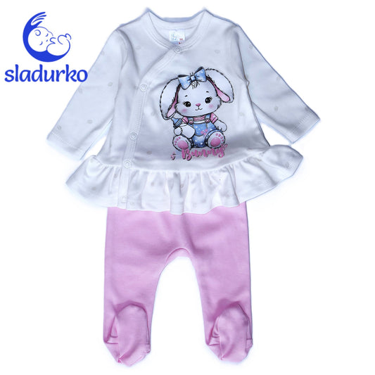 Комплект блузка и ританки за момиче "Зайче" - 100% памук