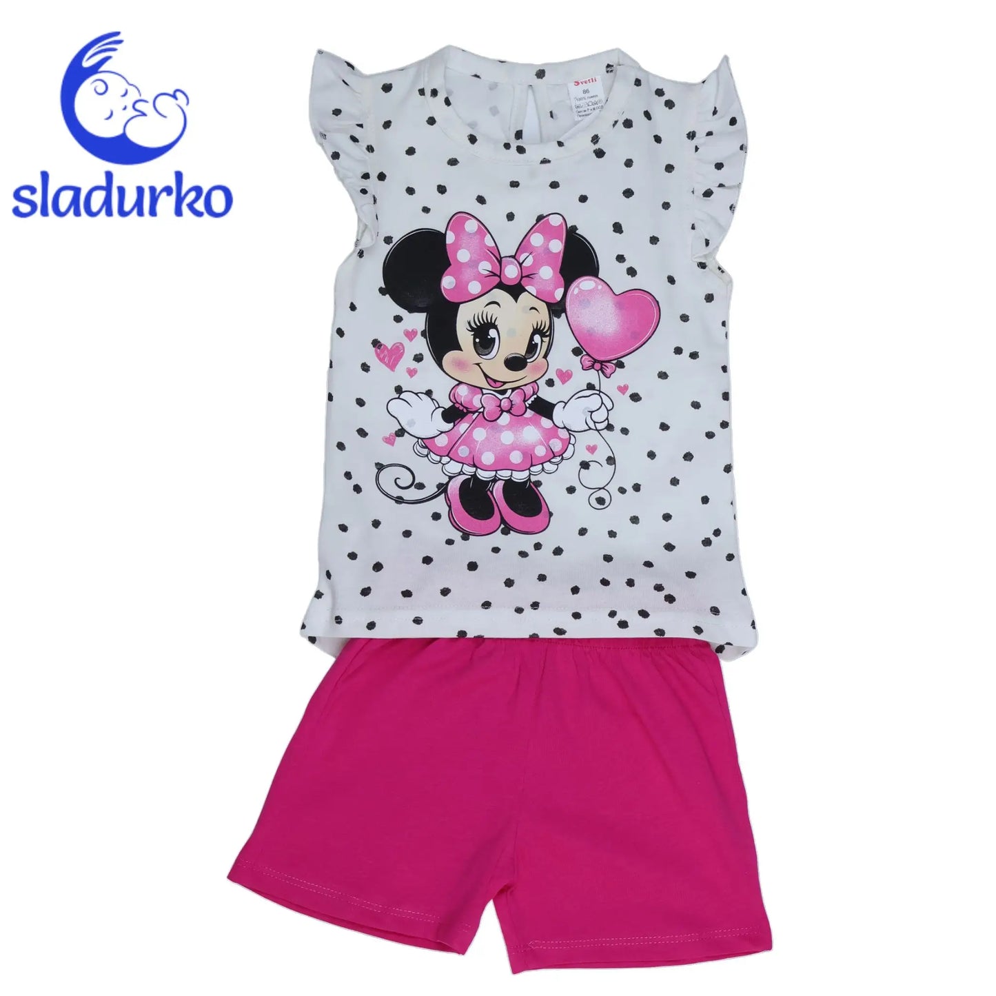 Детски комплект за момиче с блузка и къси панталонки - 100% памук