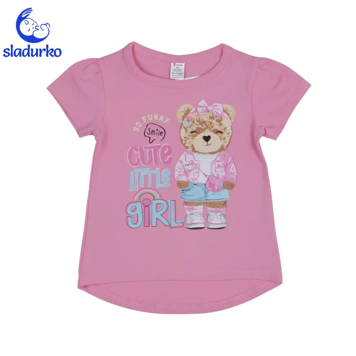 Розова детска тениска „Cute Little Girl“ с меченце